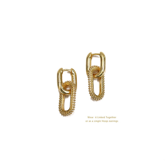 Golden Link Drop Hoop Earrings