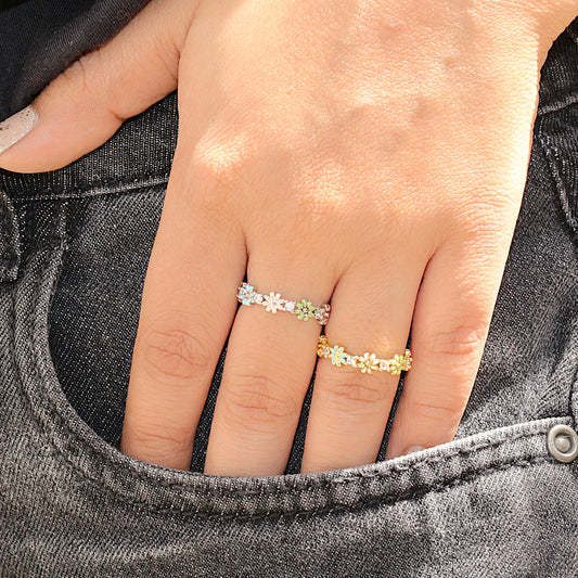 Floral Spark Silver Ring