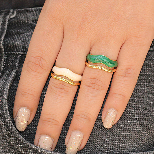 Emerald Wave Enamel Ring