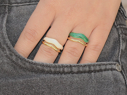 Emerald Wave Enamel Ring