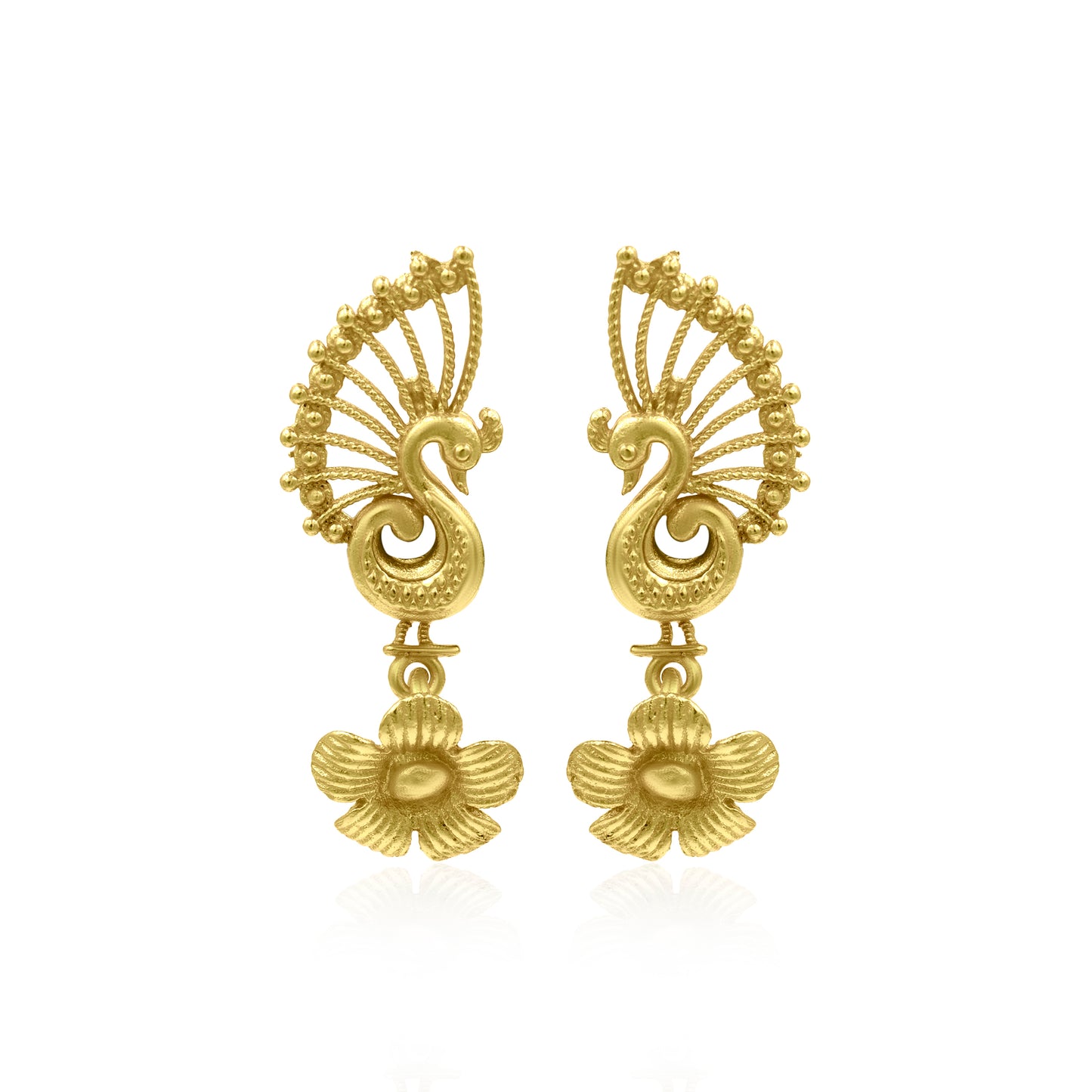 Dancing Peacock On Flower Stud Earrings