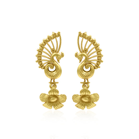 Dancing Peacock On Flower Stud Earrings