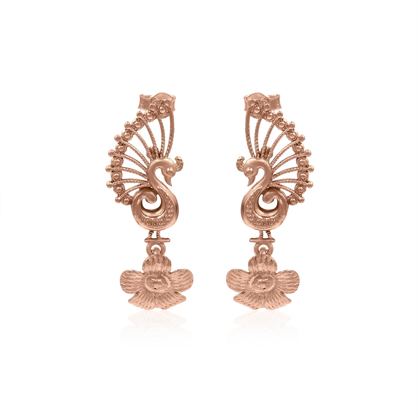 Dancing Peacock On Flower Stud Earrings