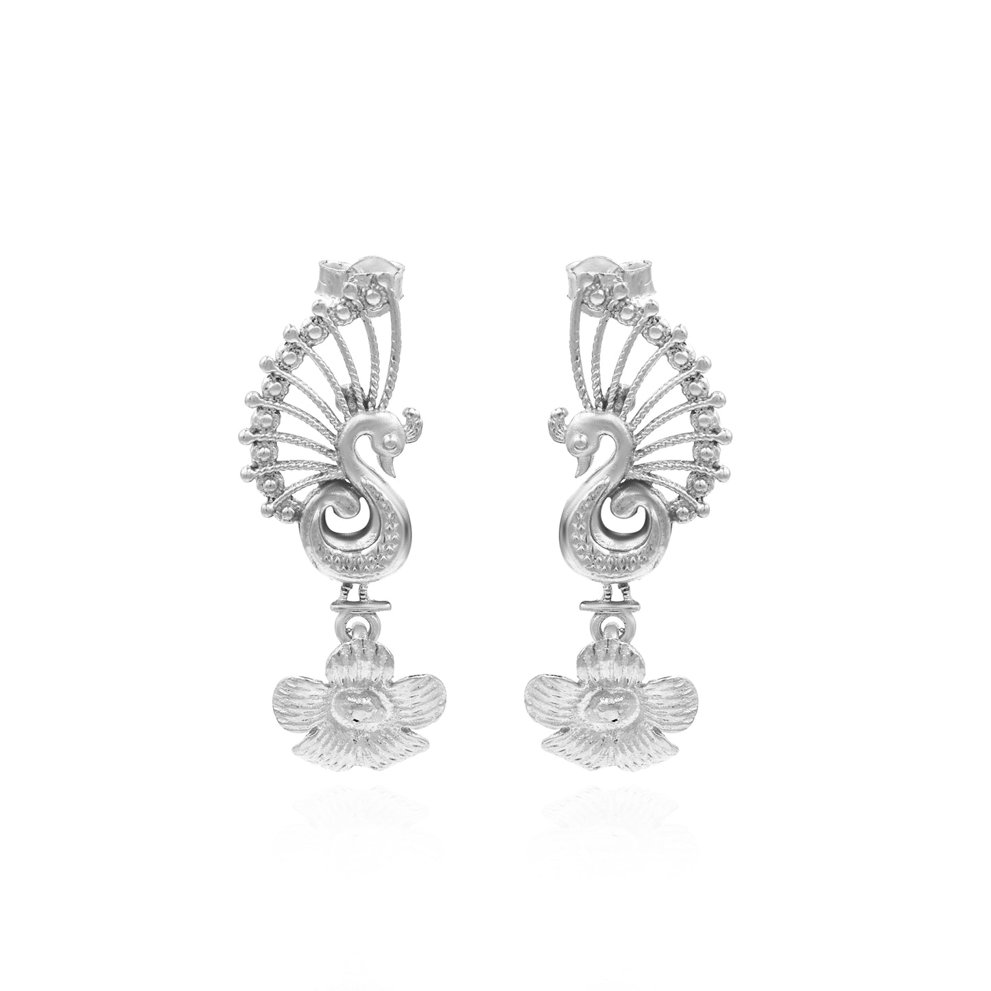 Dancing Peacock On Flower Stud Earrings