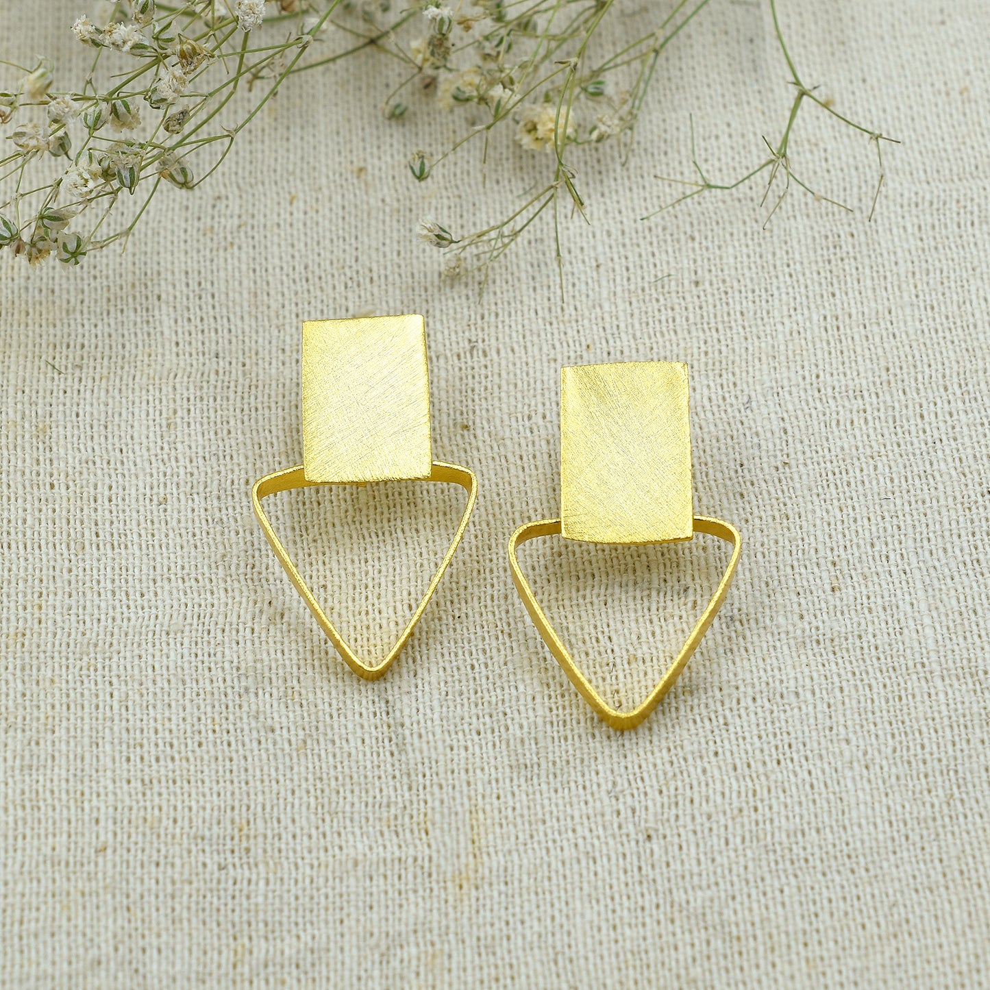 Square Holding Triangle Stud Earrings