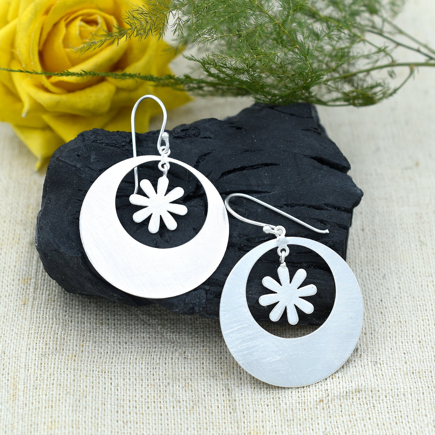 Wrapped In Circle Floral Hook Earrings