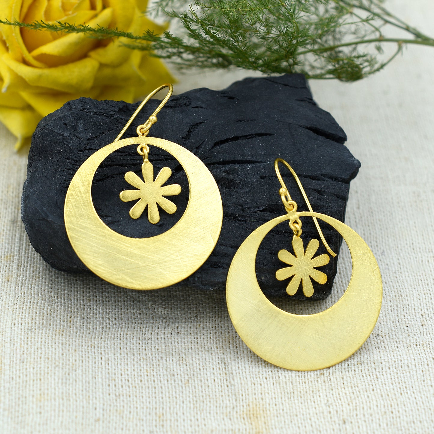 Wrapped In Circle Floral Hook Earrings