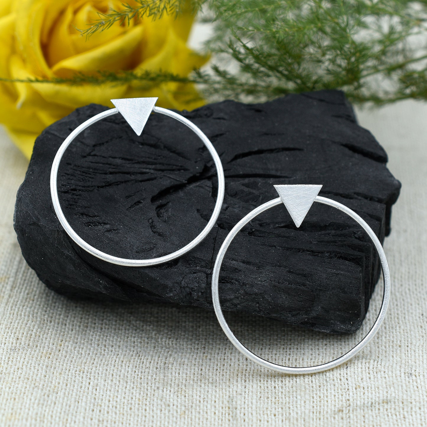 Triangle On A Ring Stud Earrings