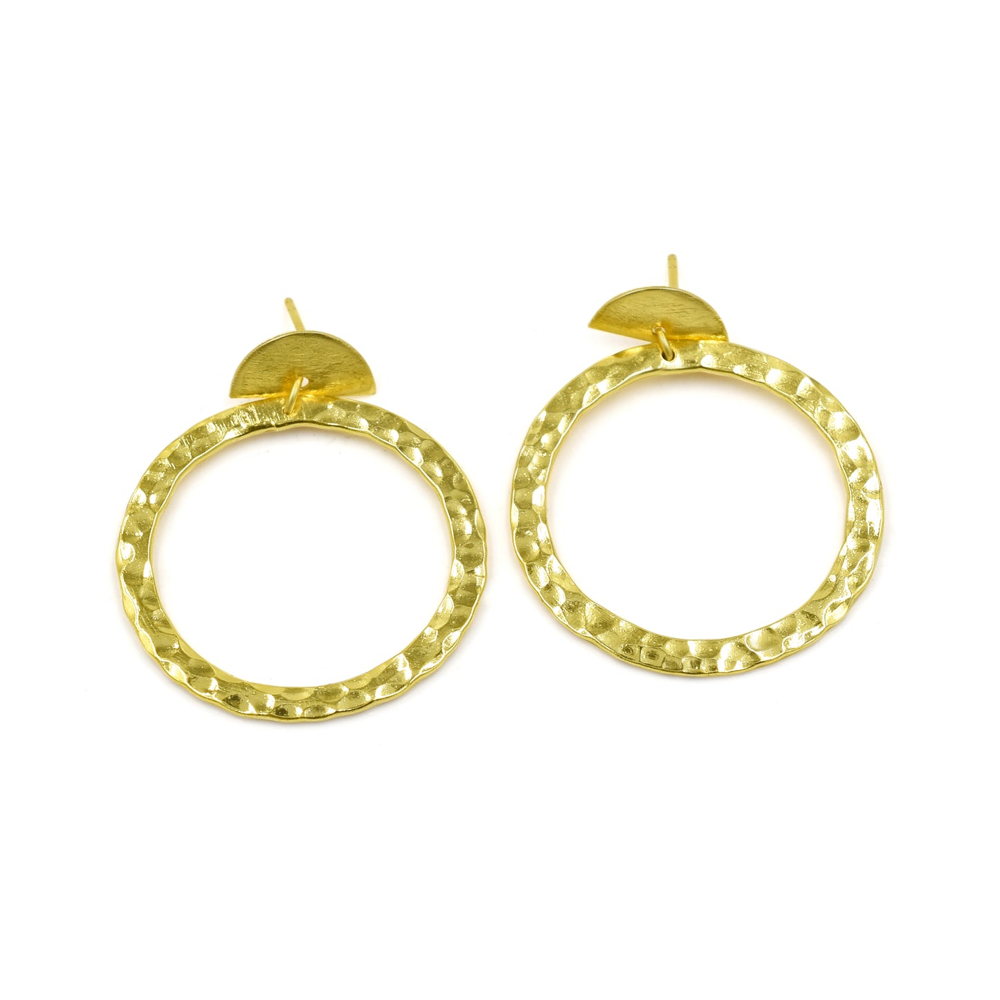 Hammered Ring With Semicircle Stud Earrings