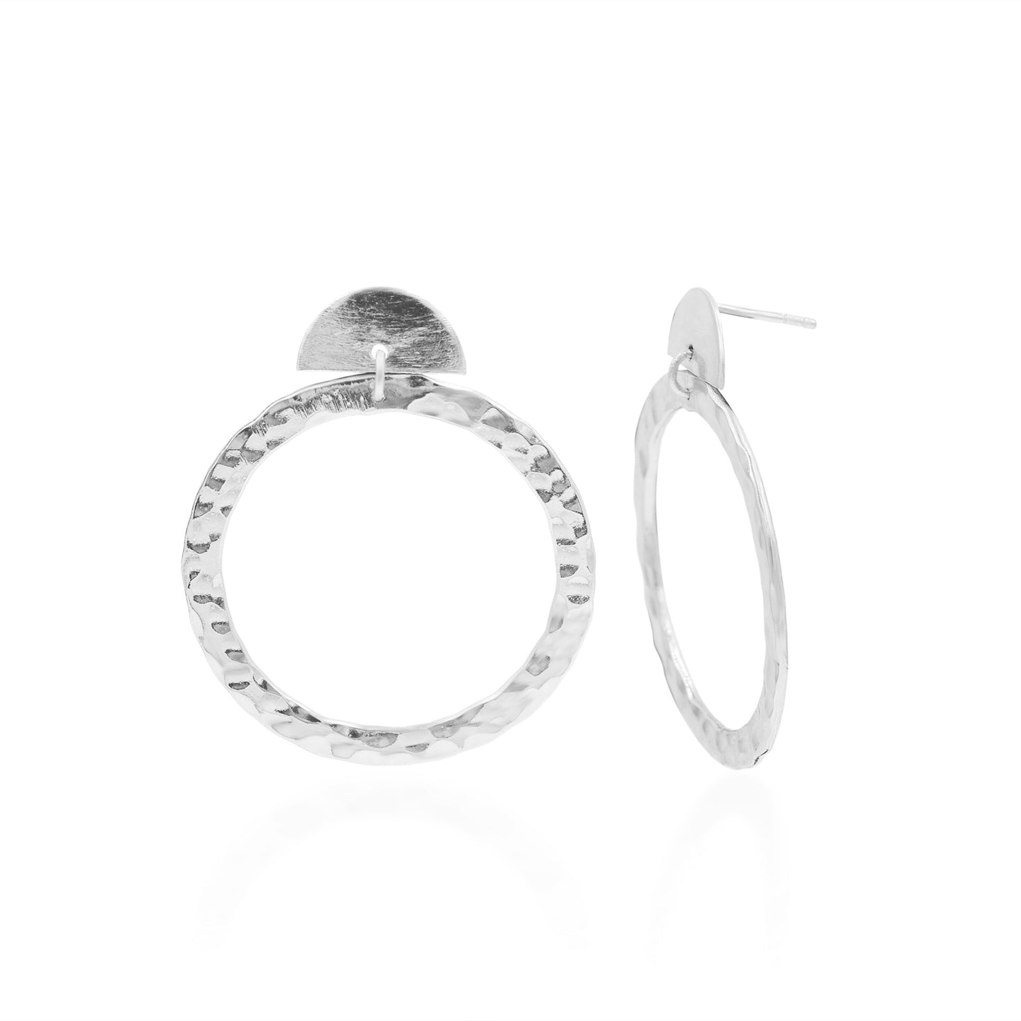 Hammered Ring With Semicircle Stud Earrings