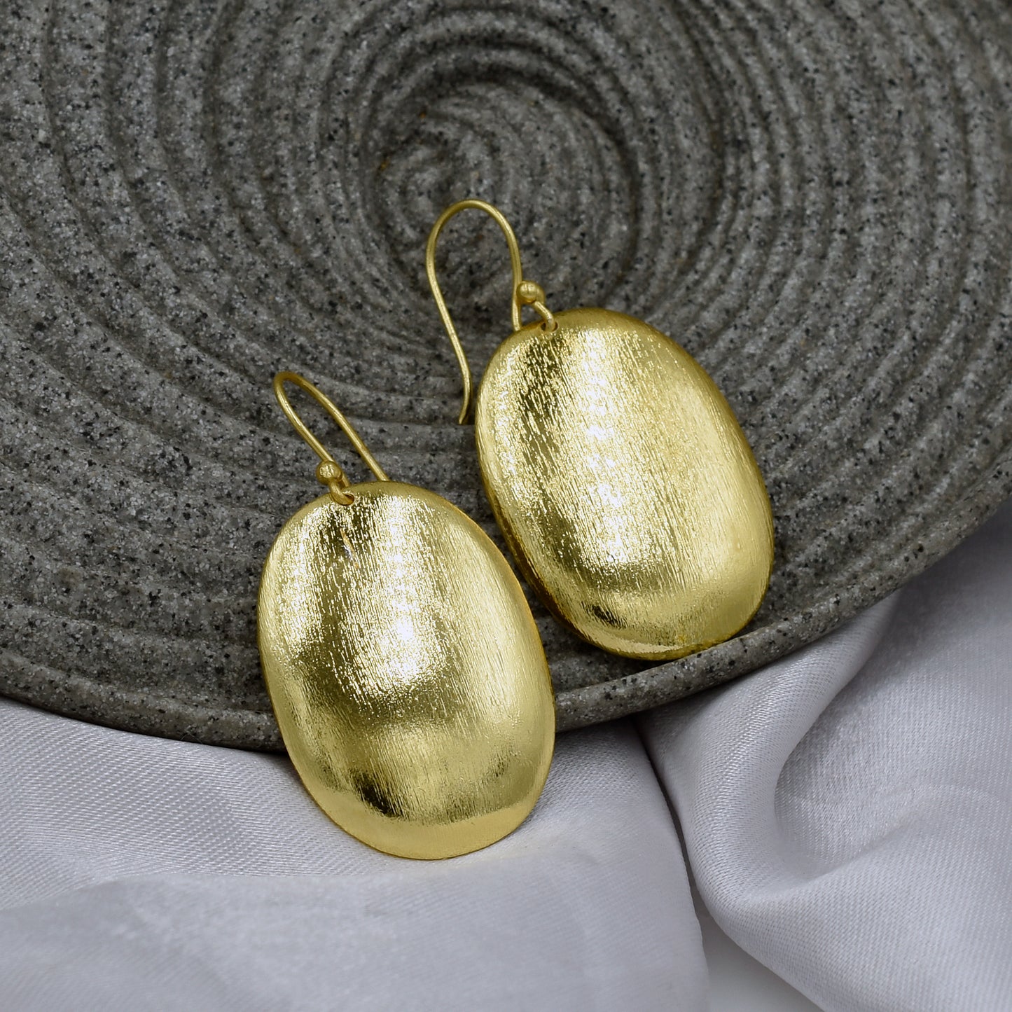 Brushed Oval Bowl Hook Earrings