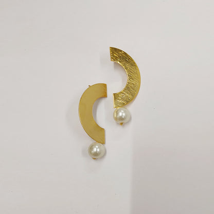 Half Moon Pearl Stud Earrings