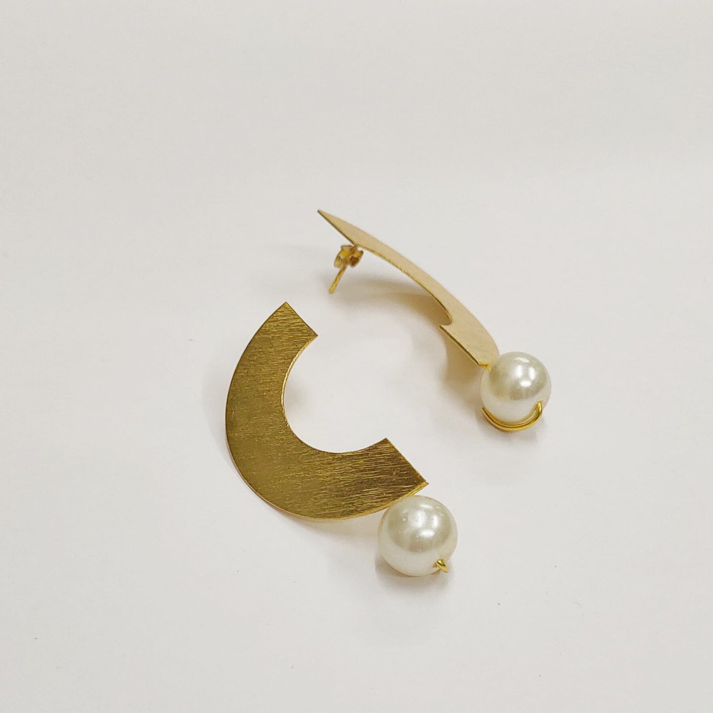 Half Moon Pearl Stud Earrings