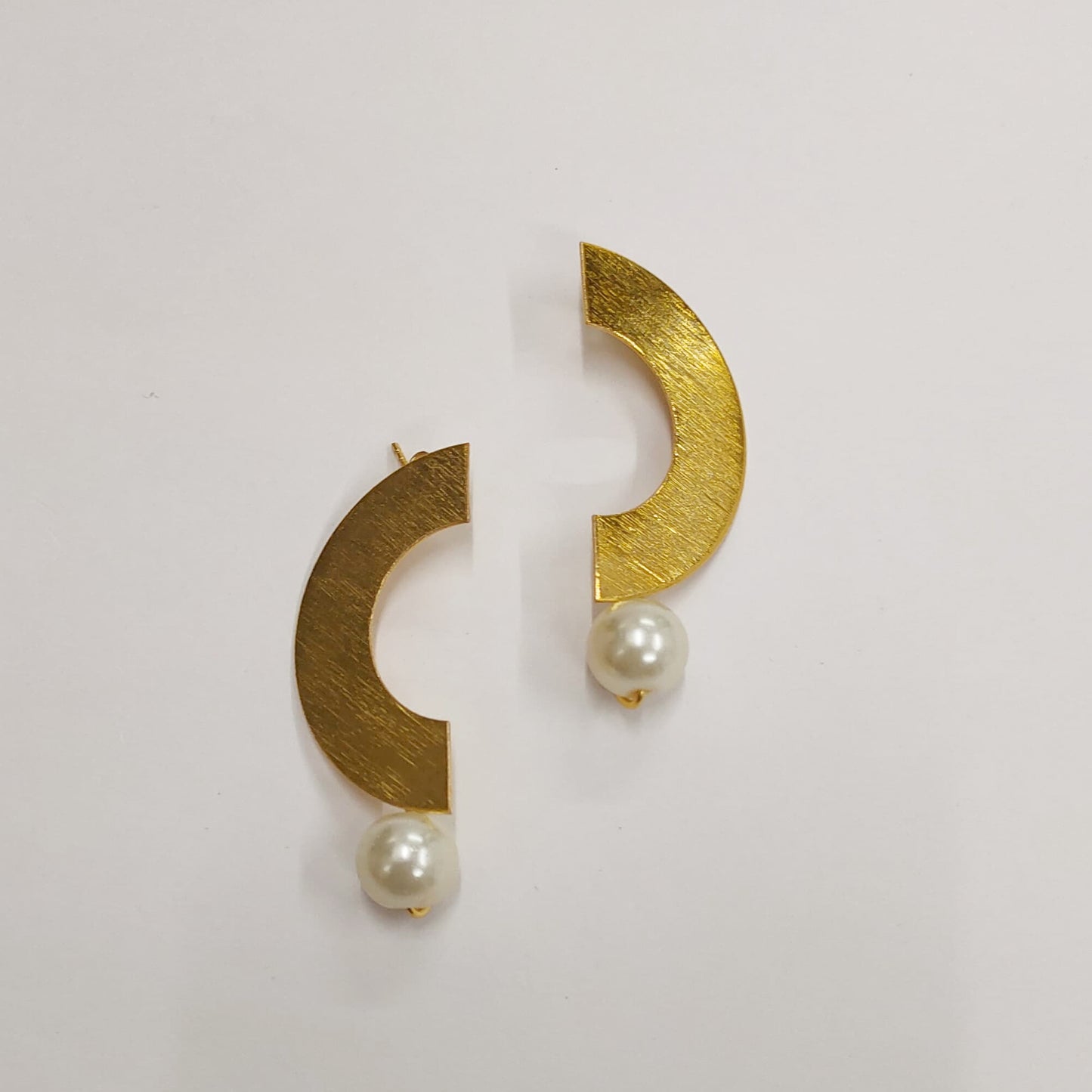 Half Moon Pearl Stud Earrings