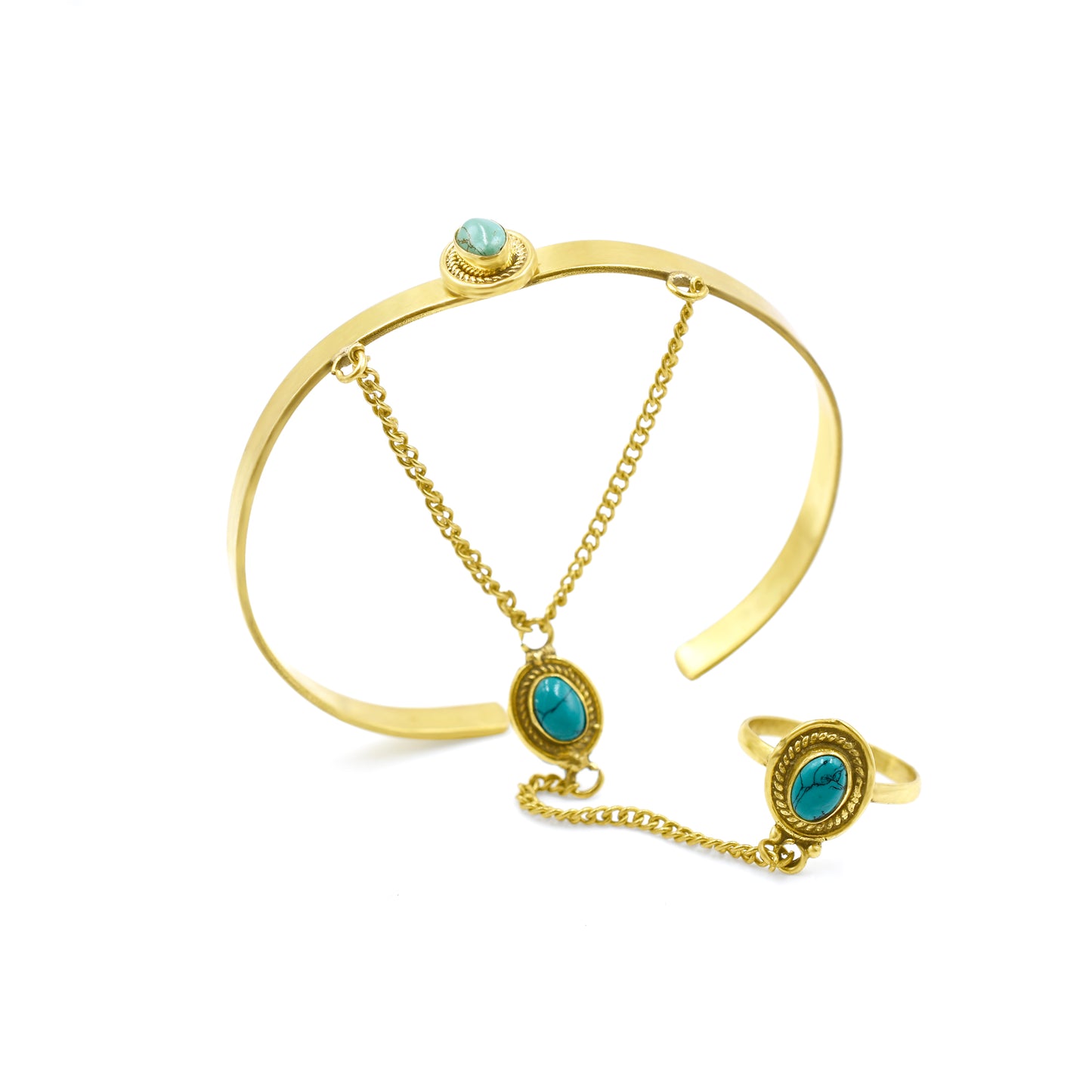 Connection Of Turquoise Handcuff With Ring