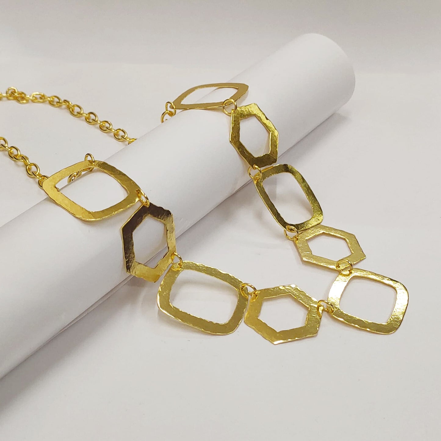 Hexagonal Square Statement Chain Necklace