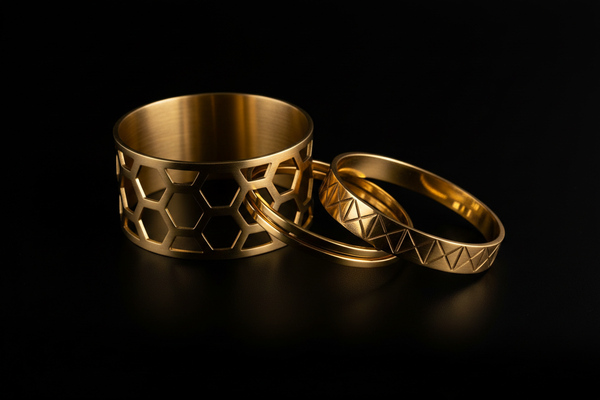 make a brass modern bangle jwellery with black background 